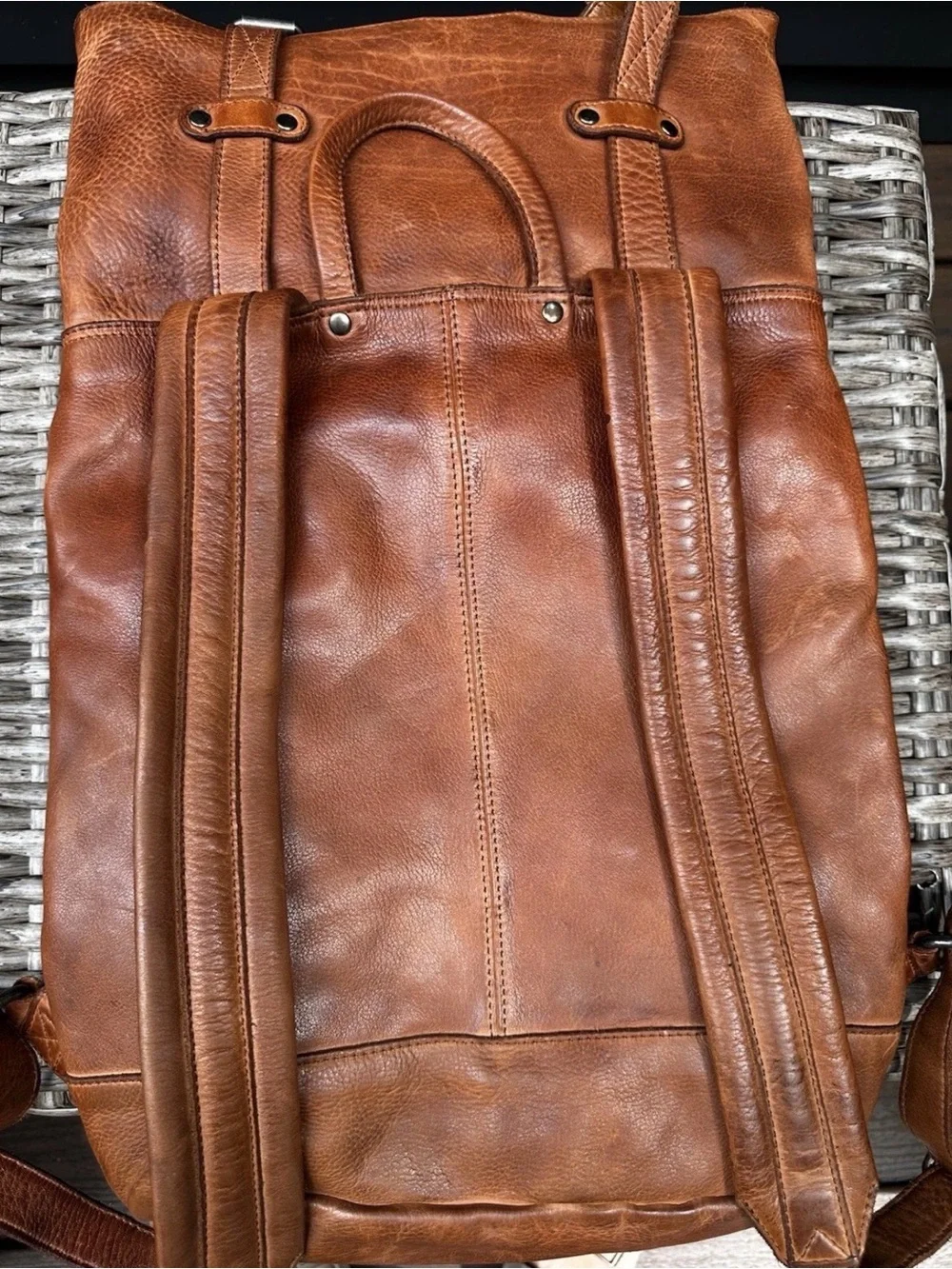 Vilenca Holland Genuine Leather Backpack Cognac Brown Large Rucksack Distressed